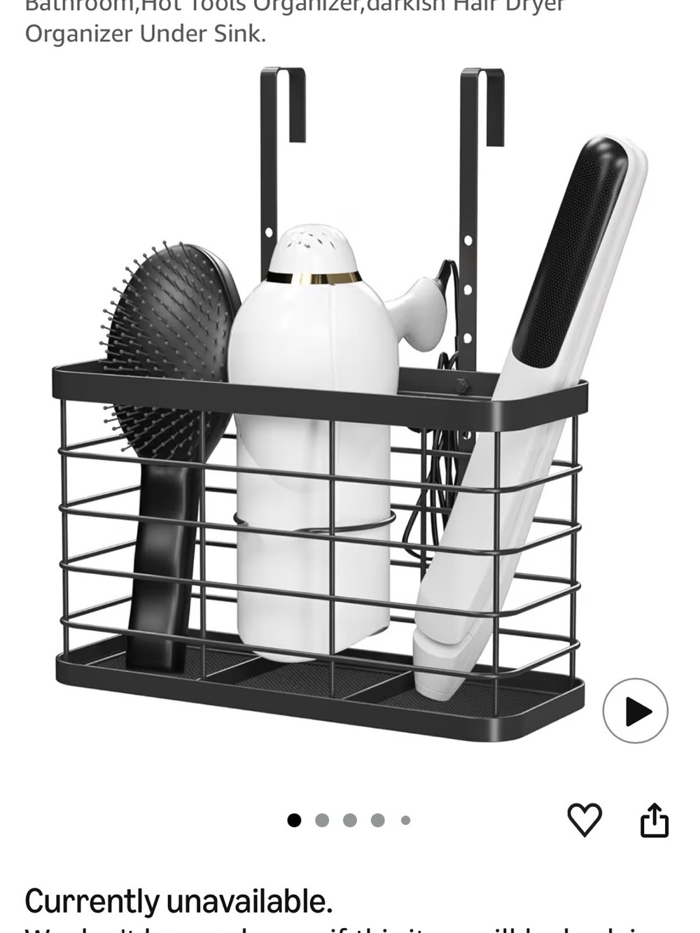 Over-the-Door Black Metal Hair Tool Organizer Basket